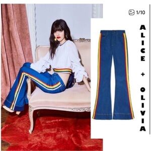 Alice + Olivia "Kayleigh" Rainbow Stripe Flare Jeans